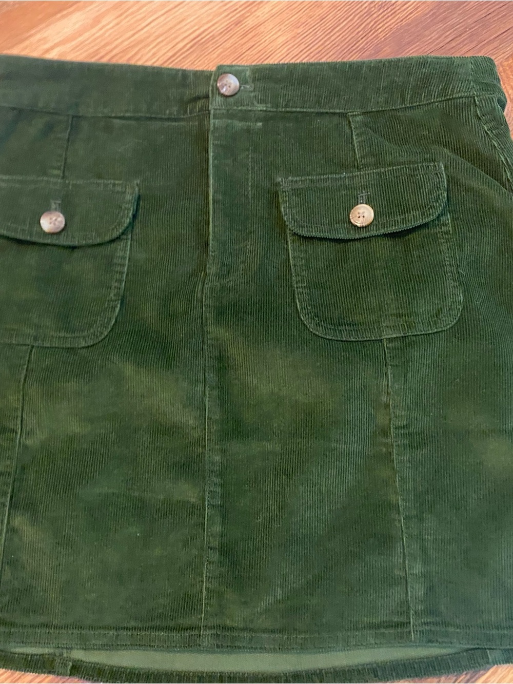 J. Crew Dark Green Corduroy Mini Skirt with Front Flap Pockets
